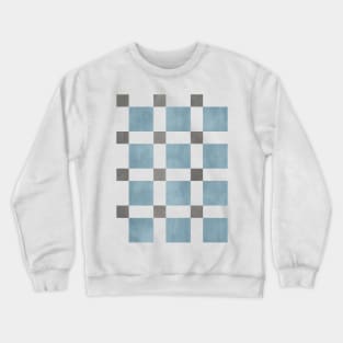 Chequer Pattern Blue Dark Grey Crewneck Sweatshirt